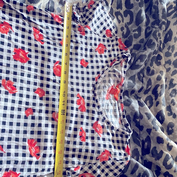 Checkered Gingham Plaid Floral Print Scoop Neck Bottom Black White Large Medium - Picture 2 of 3